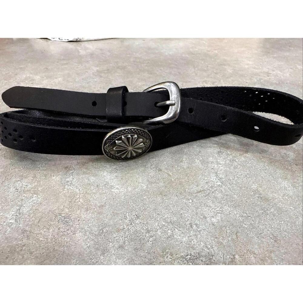 American Eagle Womens Medium Black Western Leather Belt Silver Concho Cowgirl